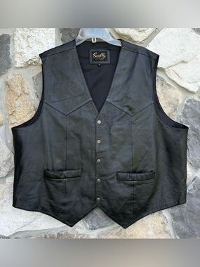 Scully Mens Genuine Leather Vest Size 4X Black Rustic Cowboy Wedding Formal